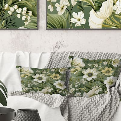 Designart "Green Floral Flourishes Elegance I" Floral Printed Throw Pillow
