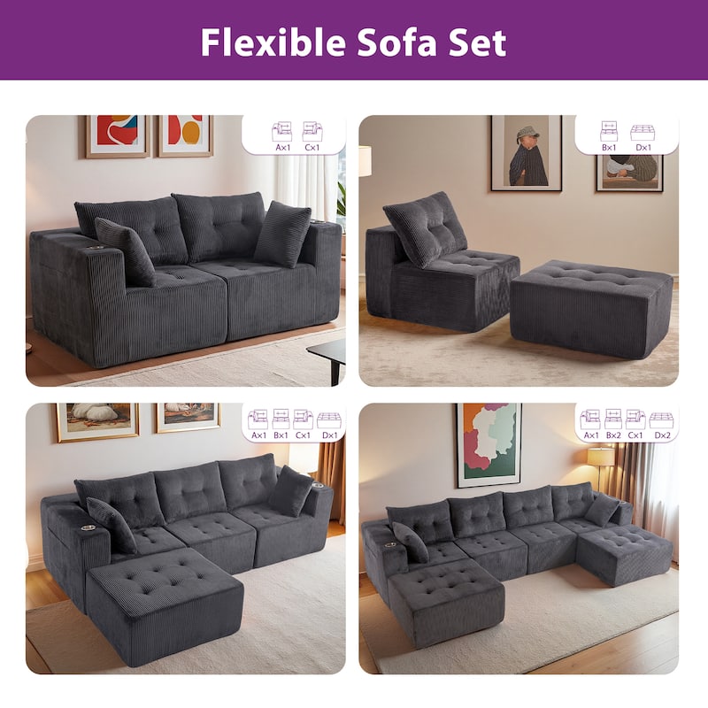 Modular Sectional Corduroy Sofa Couch Loveseat Boneless Cloud Couch - 35.8"D x 73"W x 26.3"H