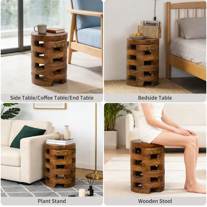 Handcrafted Brown Open Teak Wood Coffee Table Accent Side Table End Table