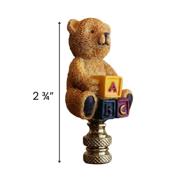 Teddy Bear Decorative Lamp Finial Antique Brass Base, 2.75"h