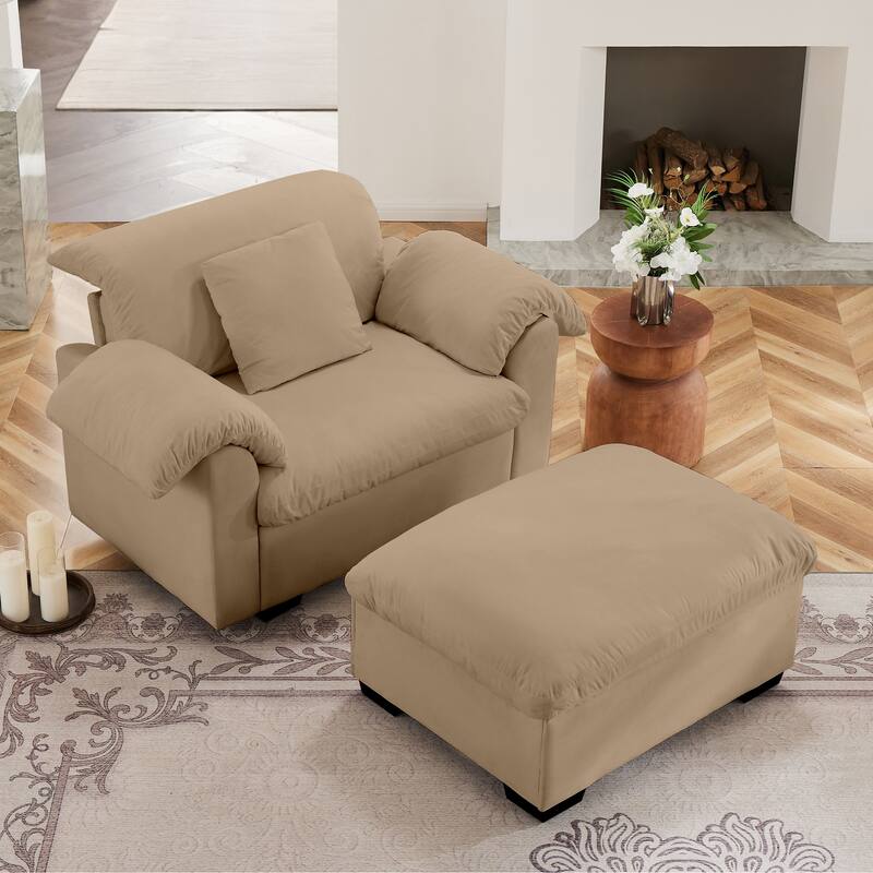 Velvet Deep Seat Storage Sofa Chair with Fluffy Armrest Pillows & Backrest