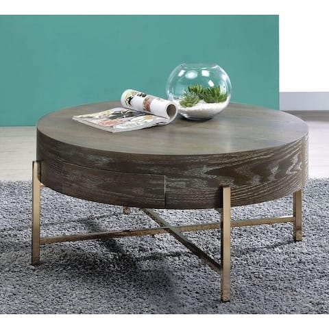 Modern Style Coffee Table with Wooden Top/Drawer,Metal "X" Shape Base