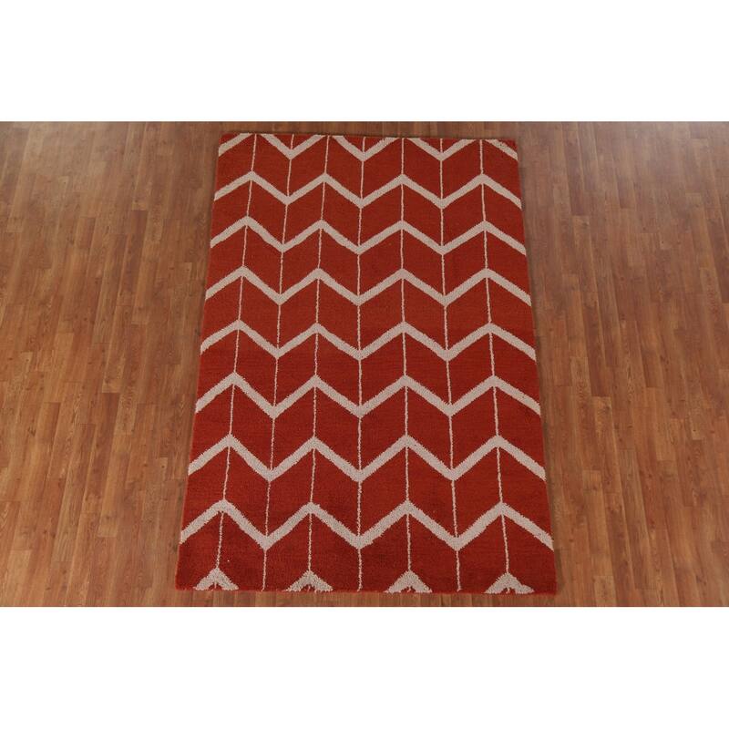 Hand Knotted Oriental 100% Wool Carpet Modern All-Over Red Gabbeh Area Rug - 7' 10'' X 5' 2''