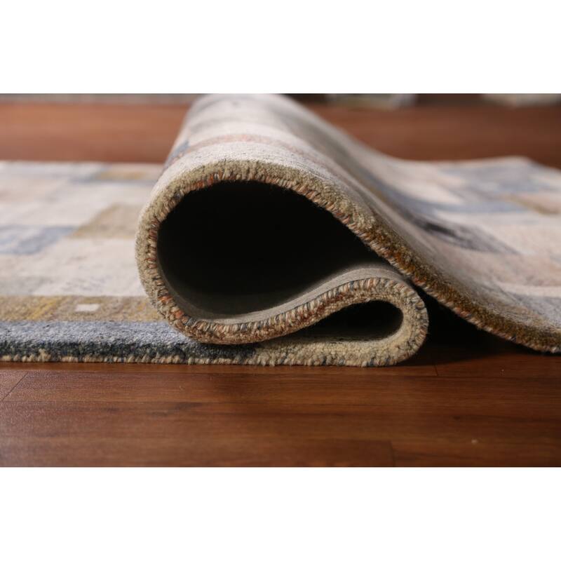 Tribal Beige Geometric Gabbeh Indian Area Rug Hand-Tufted Wool Carpet - 5'3" x 7'7"