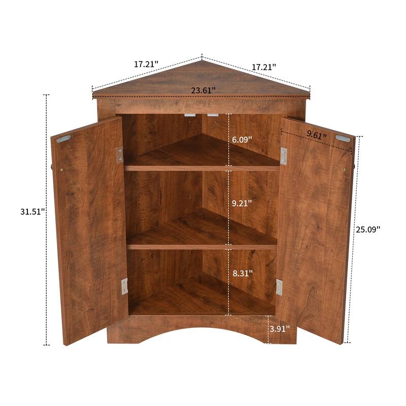 Modern Stylish Triangle Corner Storage Cabinet with Two Adjustable Internal Shelves
