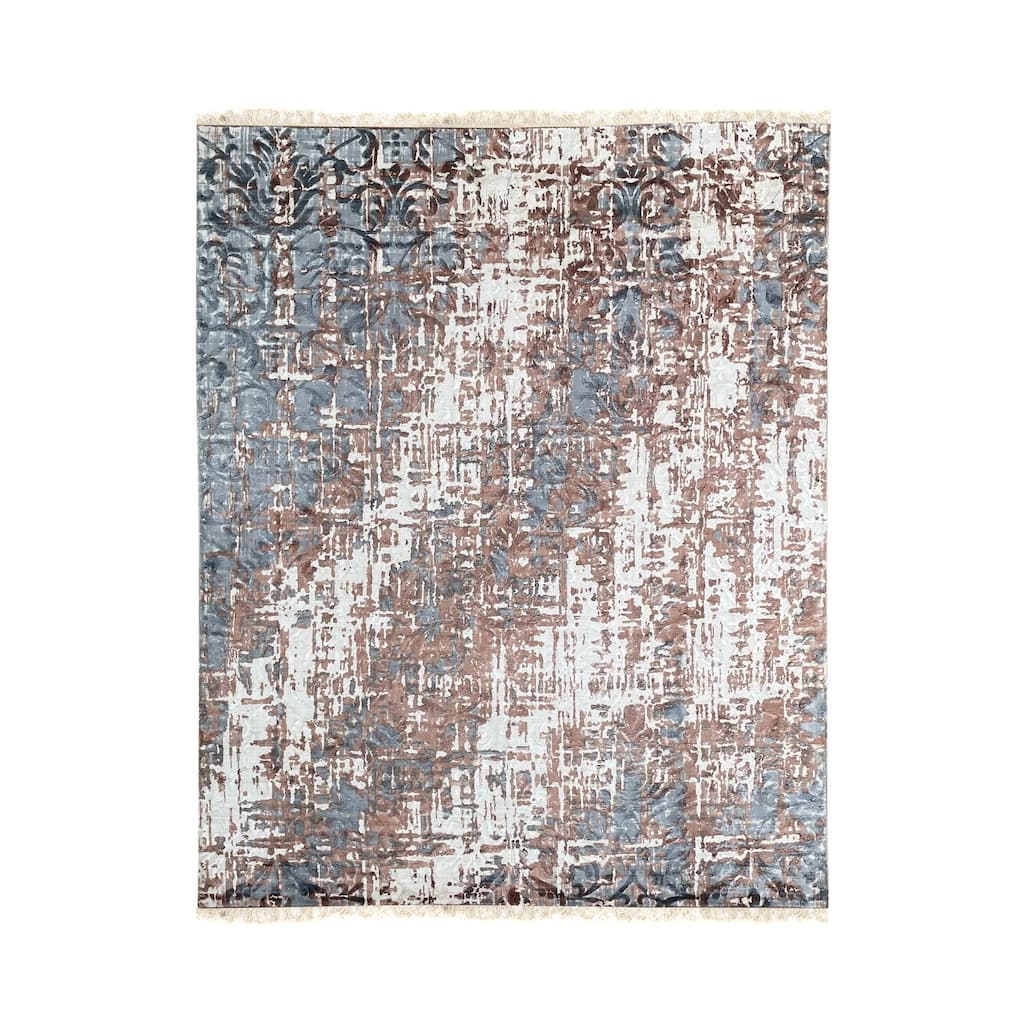 Ivory/Copper Hand Knotted Wool Transitional Modern Rug, 8' x 11', plush stylish floor accent - L