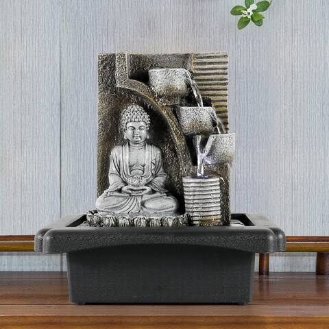 Tabletop Buddha Water Fountain w/LED Light for Home&Office Decoration