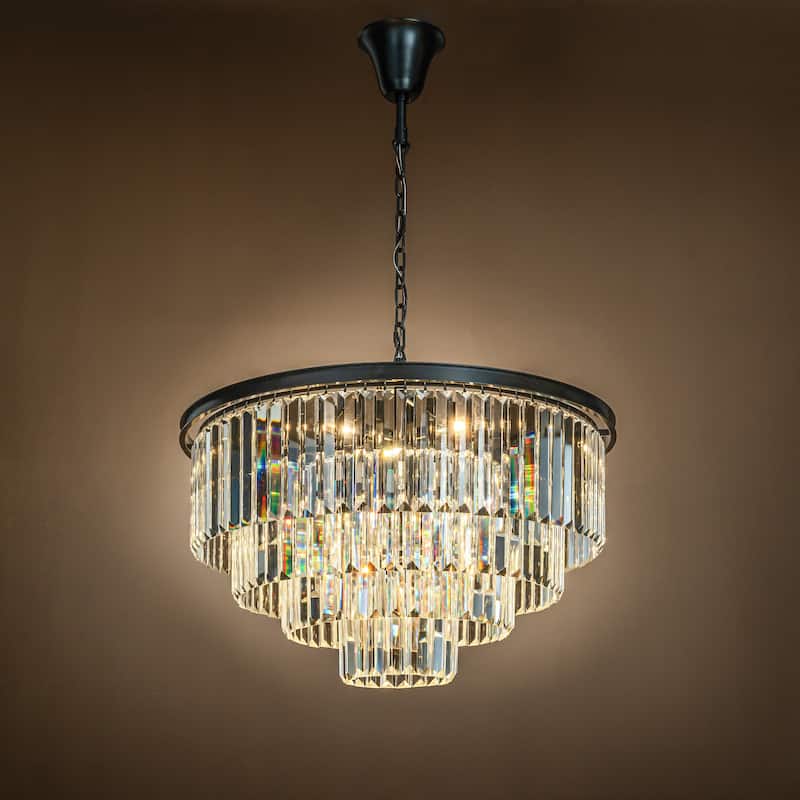 8-Lights Mid-Century Modern 4-Tier Round Fringe Crystal Chandelier - W31.5"