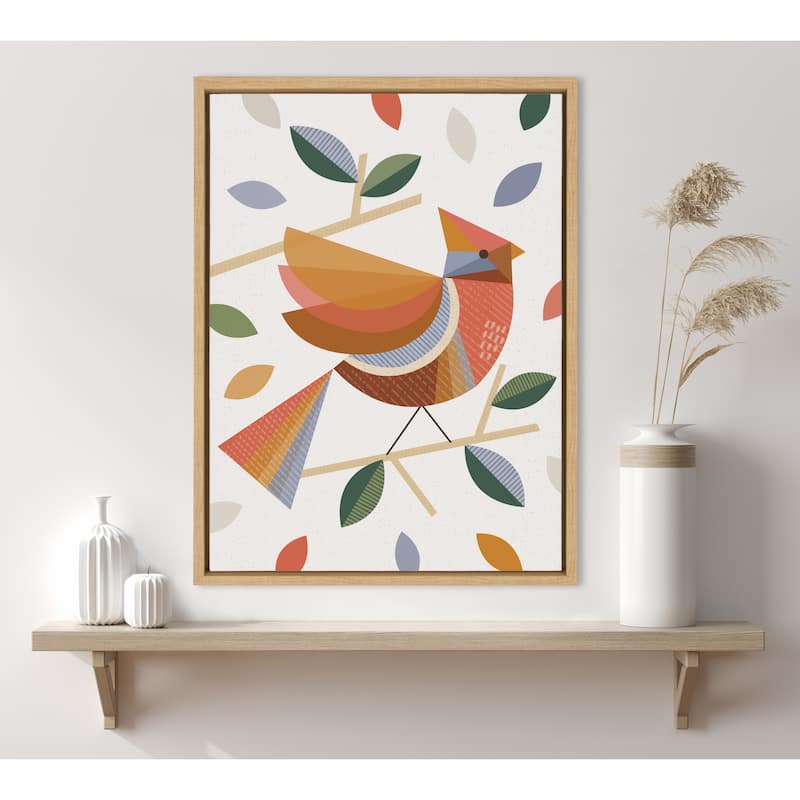 Kate and Laurel Sylvie Cardinal Fall Leaves Canvas by Carey Copeland