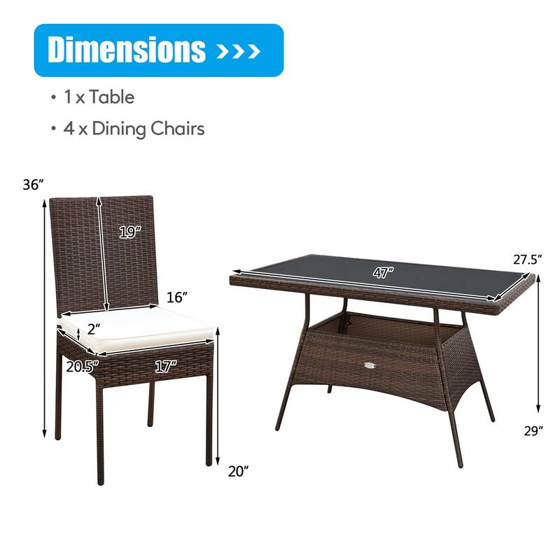 Gymax 5PCS Rattan Patio Dining Table & Chair Set Outdoor Furniture Set