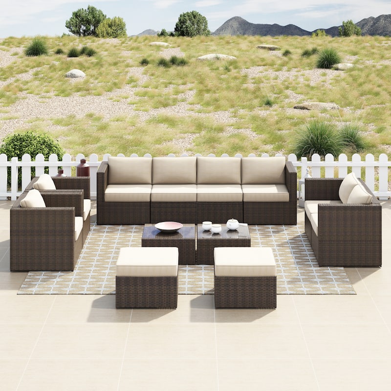 Corvus Trey 12-piece Brown Wicker Patio Furniture Sectional Conversation Set