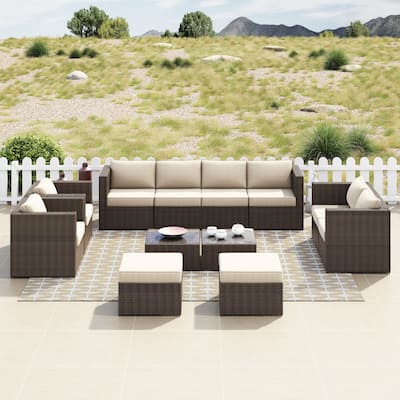 Corvus Trey 12-piece Brown Wicker Patio Furniture Sectional Conversation Set