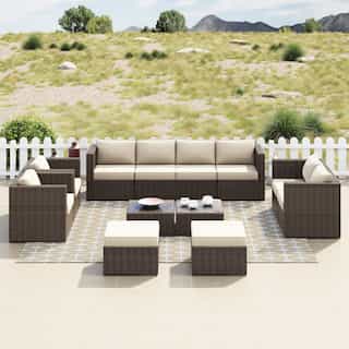 Corvus Trey 12-piece Brown Wicker Patio Furniture Sectional Conversation Set