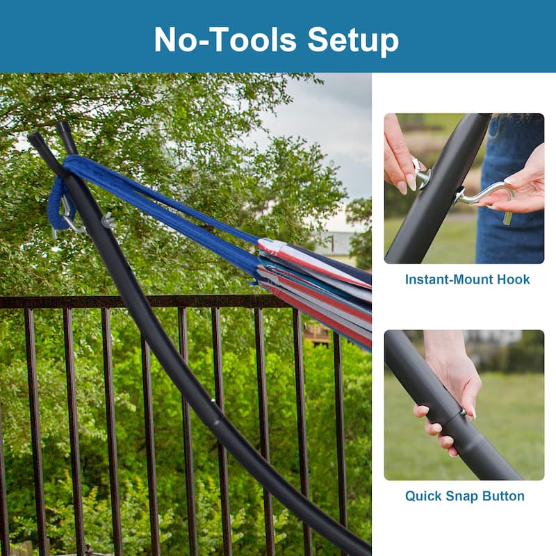 9.35 ft. 2-Person Brazilian-Style Foldable and Portable Outdoor Hammock Bed with Stand Set - 112.2 in.* 44.1 in. *40.9 in.