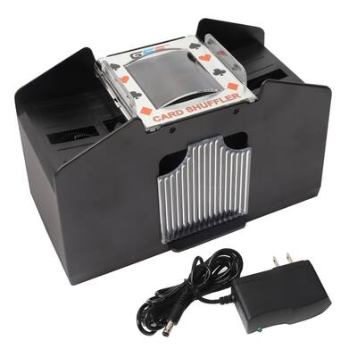 GSE™ 4-Deck Casino Automatic Card Shuffler, AC/DC-Power/Battery-Operated Electric Shuffler Machine for Card Games - Black