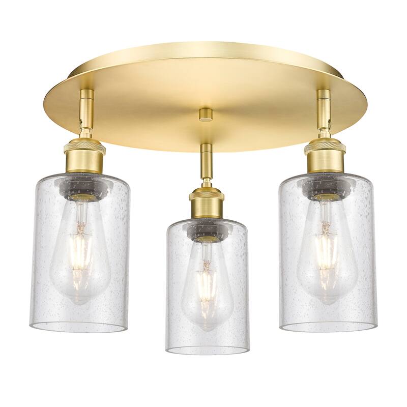 Innovations Lighting Clymer - 3 Light 16" Flush Mount - Satin Gold/Seedy