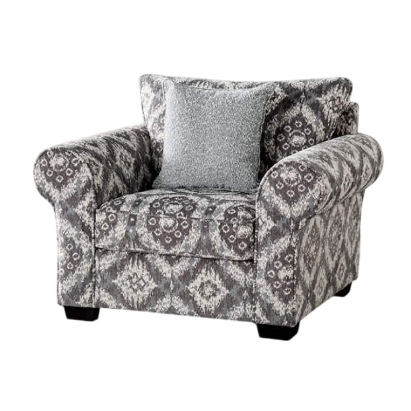 Berrie Accent Chair, 1 Throw Pillow, Geometric Gray White Polyester