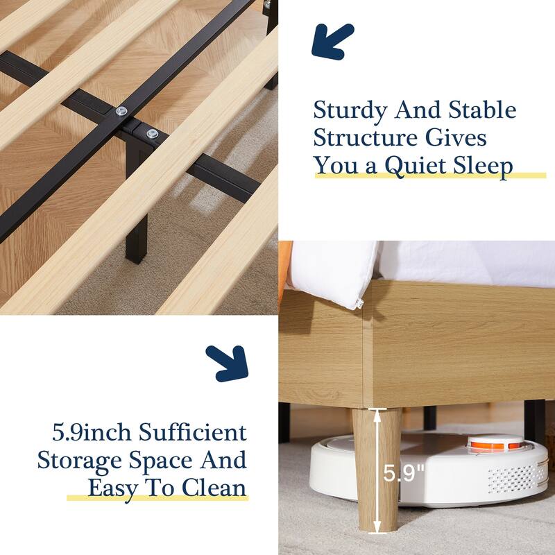 VECELO Upholstered Platform Bed Frame with Adjustable Headboard, Solid Wood Slats, No Box Spring Needed, Twin/Full/Queen Size