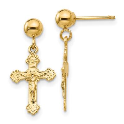 Curata 14k Yellow Gold 20x10mm Post Crucifix Dangle Earrings