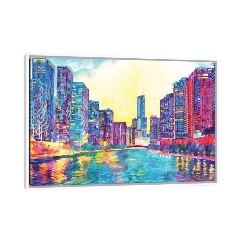 iCanvas "Chicago River" by Maja Wronska Framed Canvas Print - White - 26x40