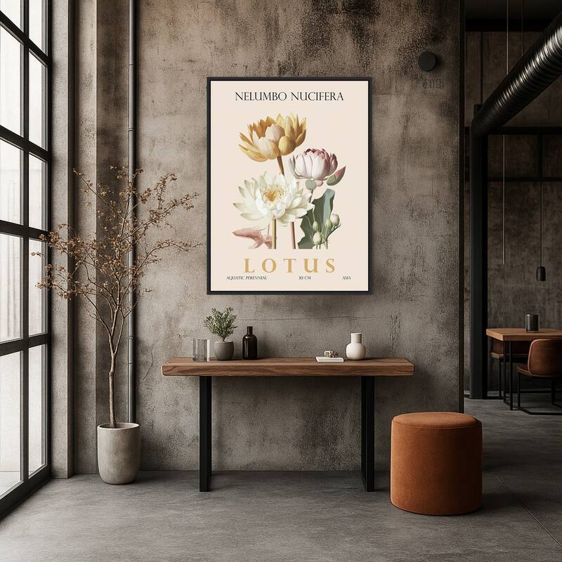 Vintage Botanical Lotus Illustration by Christopher Giampietro Framed Canvas Wall Art Print
