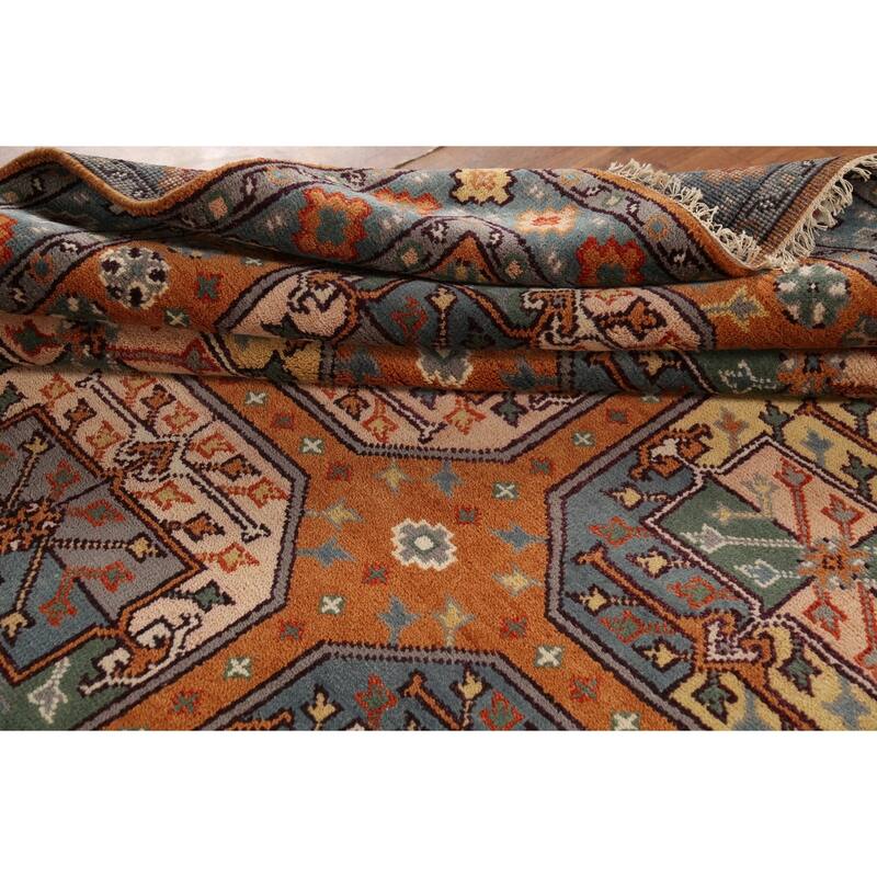 Orange Geometric Khotan Oriental Area Rug Hand-Knotted Wool Carpet - 8'0"x 10'1"