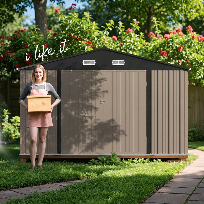 Patiowell 10' x 12' &10' x 14' Metal Outdoor Storage Shed with Floor Frame for Garden, Backyard, Patio