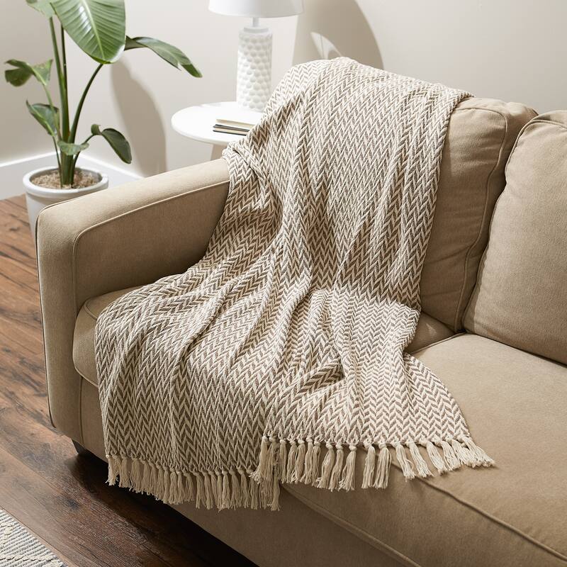 Stone Handloom Chevron Throw