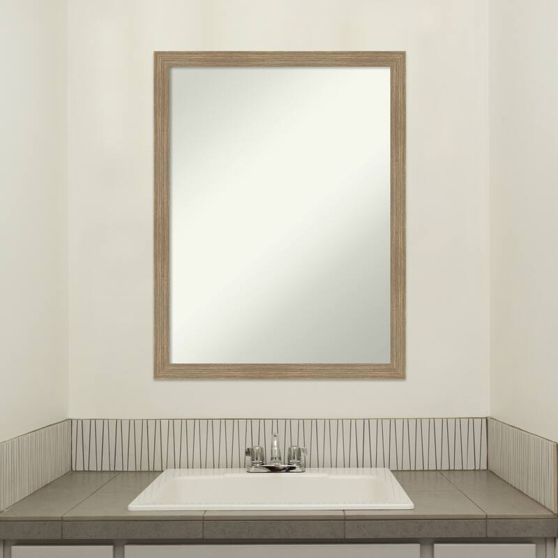 Woodgrain Stripe Non-Beveled Wood Framed Bathroom Vanity Wall Mirror