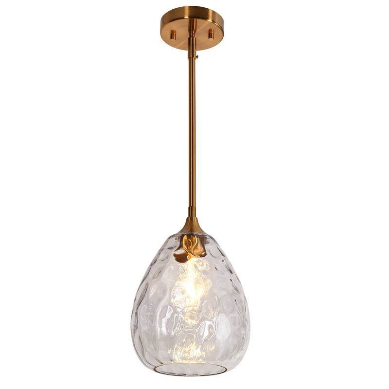 Modern 1-Light Teardrop Gold Pendant Light for Kitchen Island with Textured Glass Shade