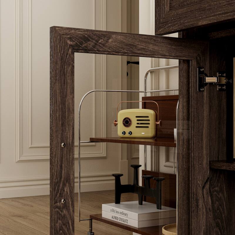 Glass Storage Cabinet with Doors,TV Stand for Living Room,Pantry,Brown/White