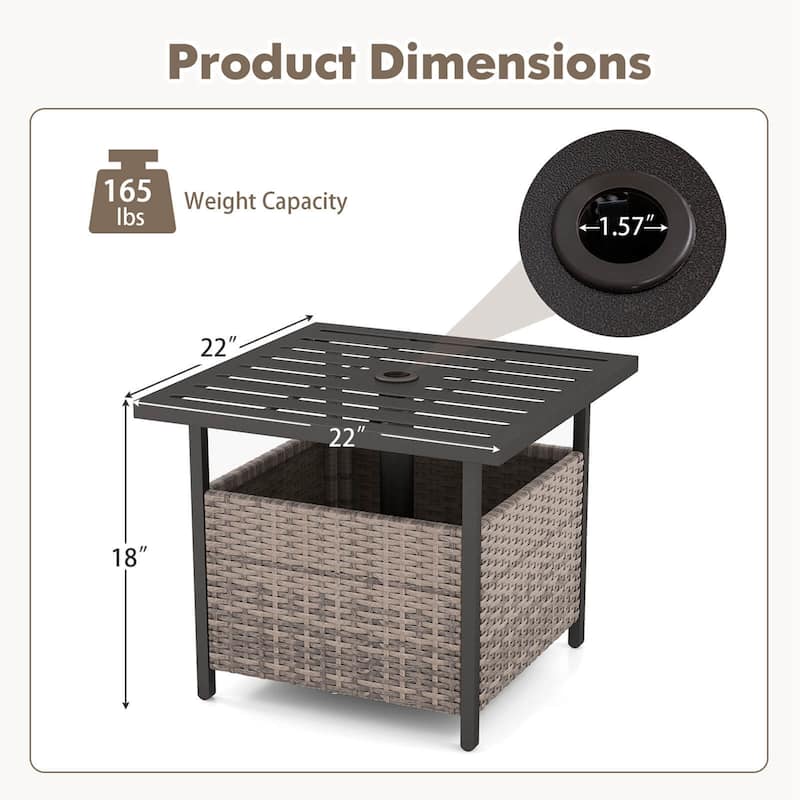 Rattan Wicker Side Table Outdoor Furniture Deck Umbrella Table Brown