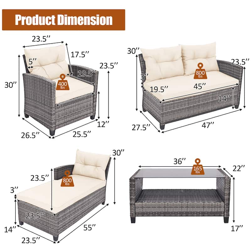 Costway 4PCS Patio Rattan Furniture Set Sofa Ottoman Cushion Garden - See Details