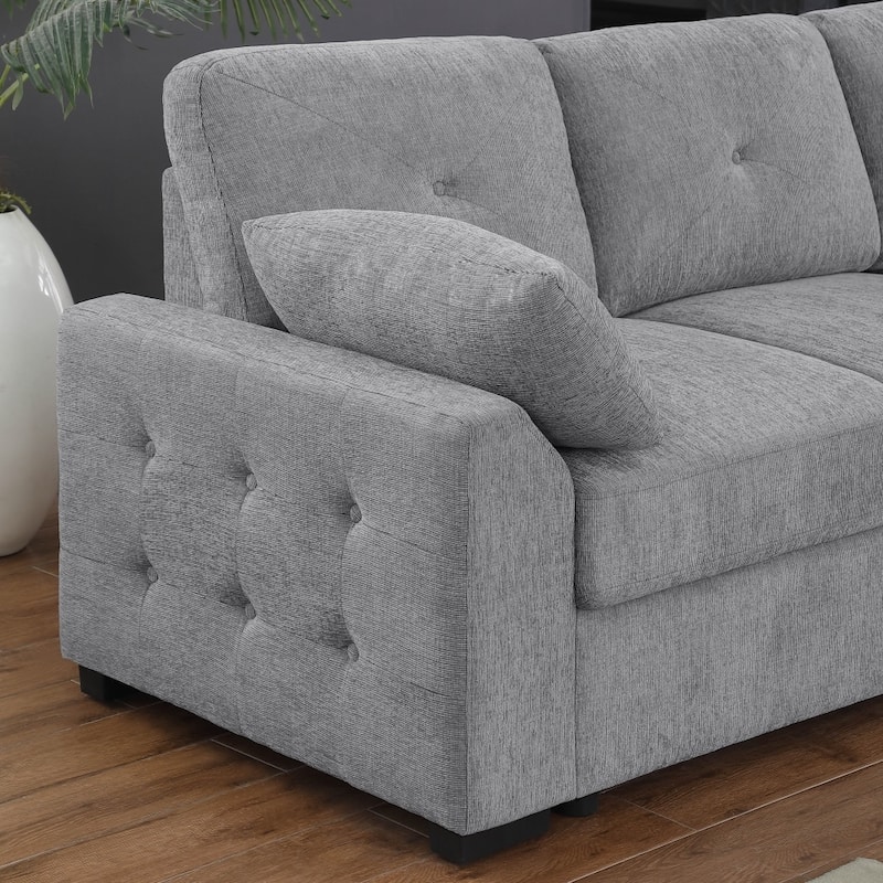 Convertible Pull-out Sectional Sofa Loveseat Sleeper with Storage and Pillows