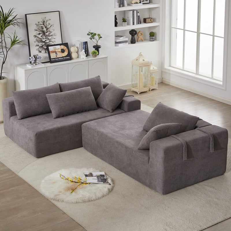 Upholstered 108" L with 6 Pillows Left Chaise Sectional Sofa - Grey  Chenille