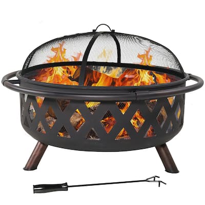 36" Fire Pit Steel with Black Finish Crossweave with Spark Screen