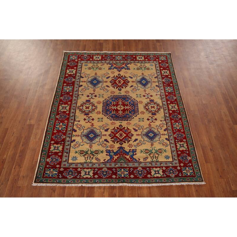 Kazak Oriental Area Rug Hand-Knotted Wool Carpet - 5'0" x 6'3"
