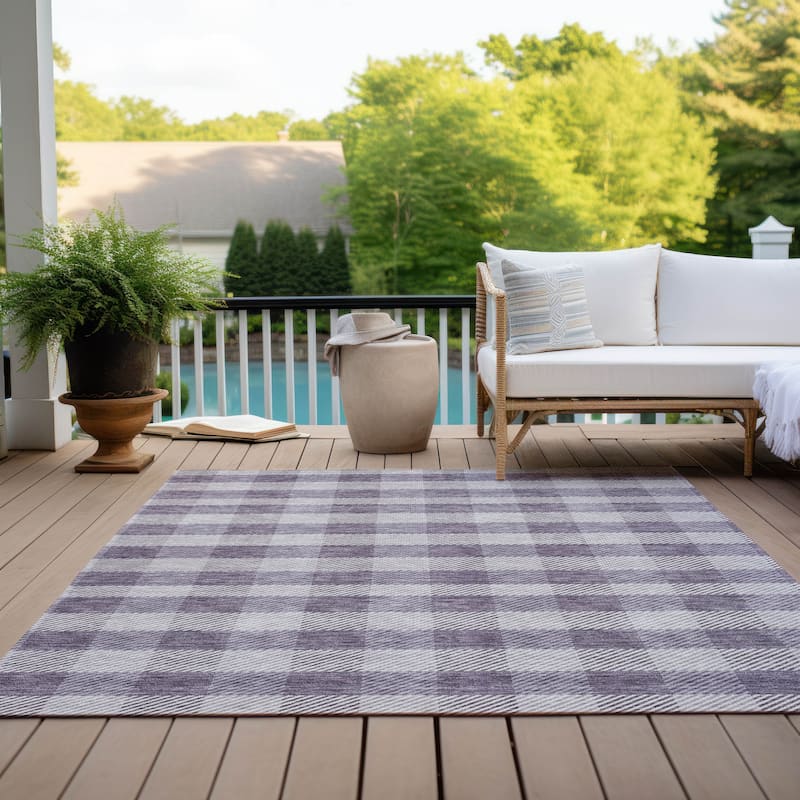 Machine Washable Indoor/ Outdoor Chantille Plaid Stripe Rug