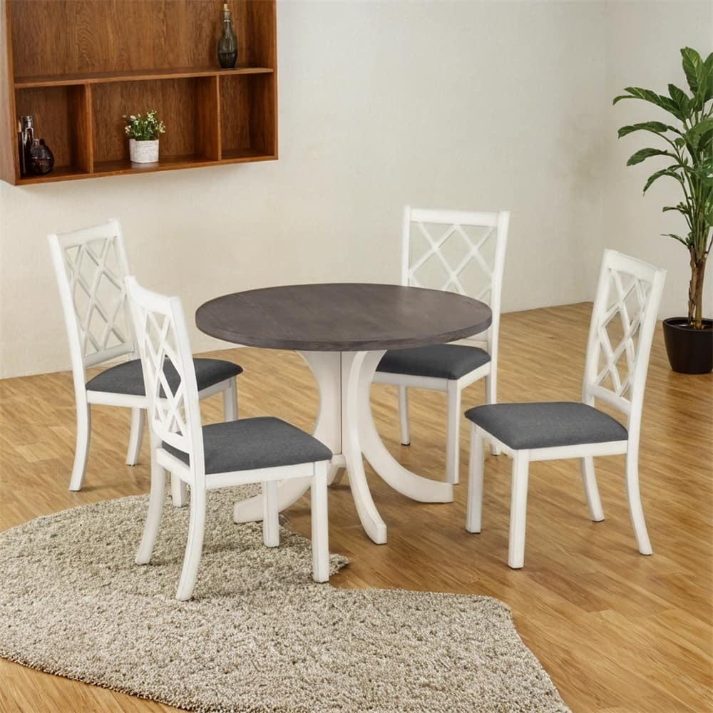 MidCentury Solid Wood 5-Piece Round Dining Table Set,Kitchen Table Set
