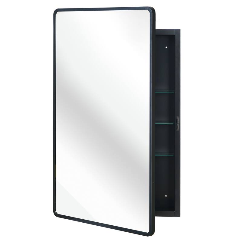 Black Medicine Cabinet Metal Framed Wall mount or Recessed Mirror Cabinet