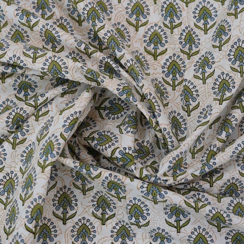 Fabdivine Handmade Block Print Flat Sheet or Bed Sheet Cotton Fabric Floral Home Decor
