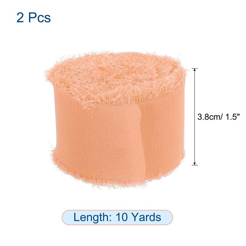 Chiffon Ribbon 1.5" x 10 Yard, Handmade Fringe Ribbon, 2pcs - Rose Gold
