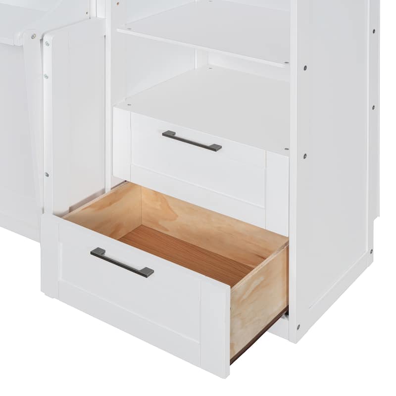 Full/Queen Size Horizontal Murphy Bed with Integrated Storage, Wood Wall Murphy Bed Frame with Closet, Drawers and Shelves