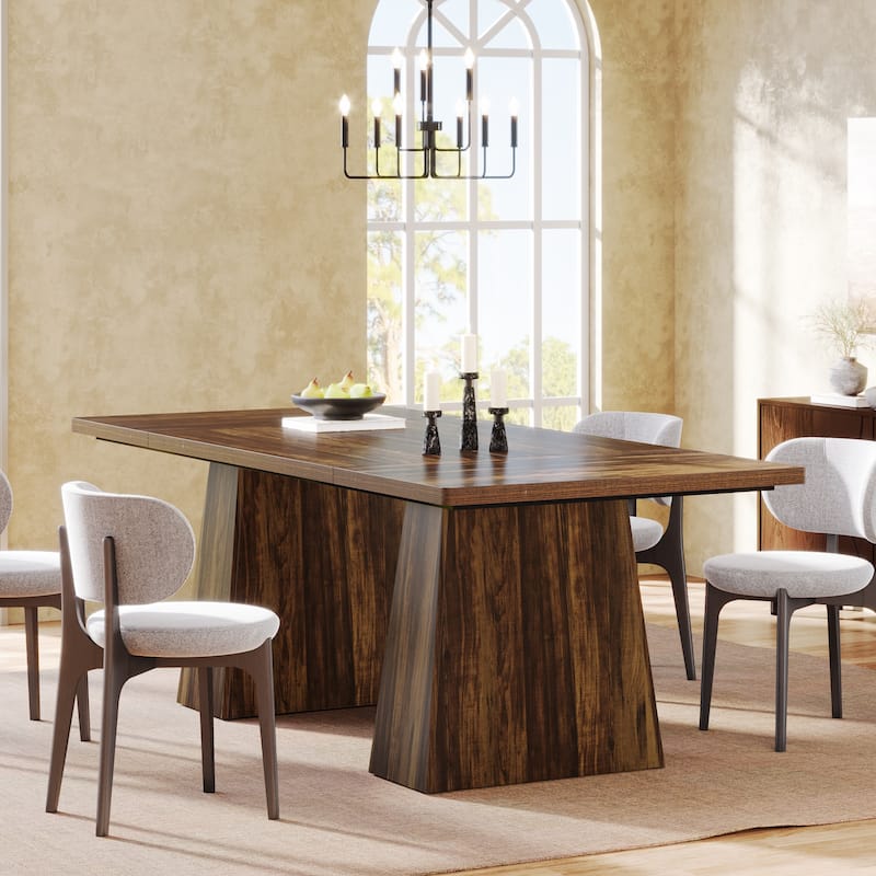 63 Inches Farmhouse Dining Table with Sturdy Pedestal Base - 31.1"D x 63"W x 29.5"H - Rustic Brown