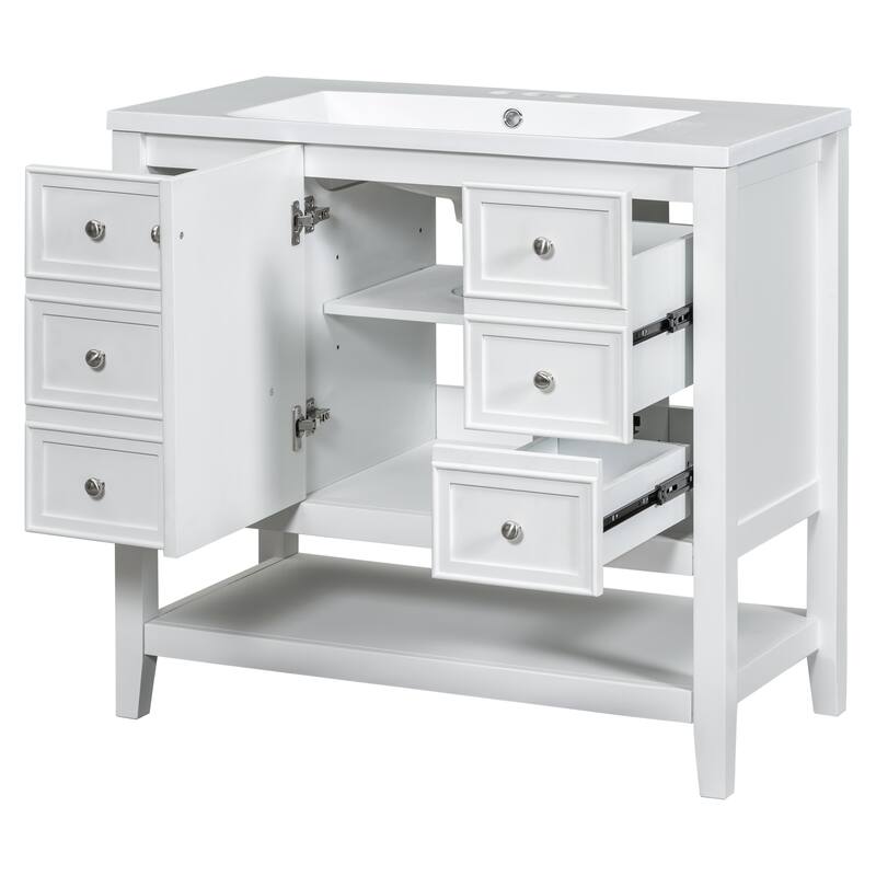 36" Bathroom Vanity with Sink Combo, One Cabinet and Three Drawers, Solid Wood and MDF Board