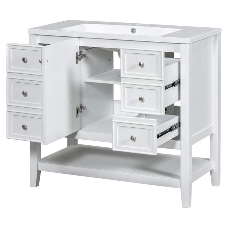 GDFStudio - Avalon 36-Inch Bathroom Vanity with Sink, Solid Wood & MDF Board with Lower Shelf, Painted Finish