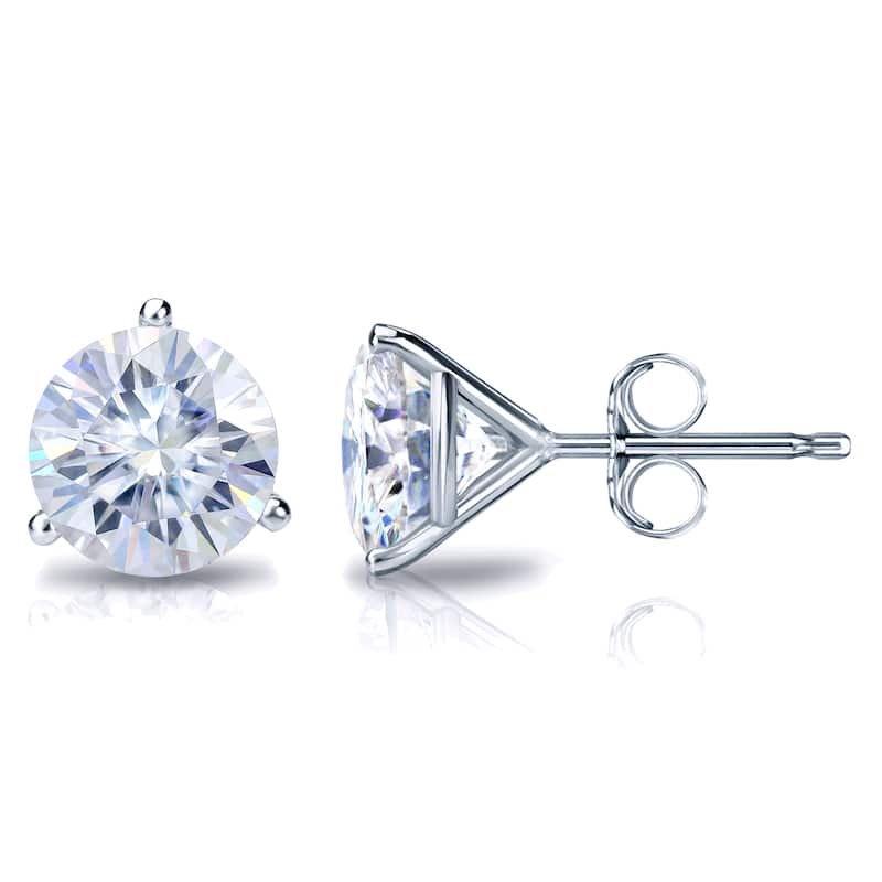 Auriya 4ctw Round Moissanite Stud Earrings 14k Gold Martini-set - 8.2 mm - White