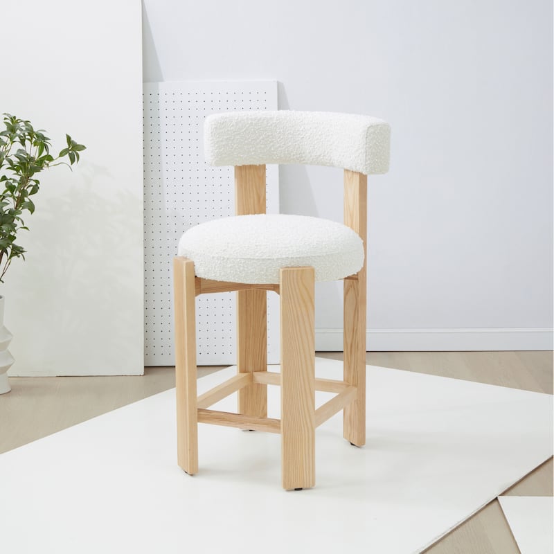 SAFAVIEH Couture Saralisa Boucle And Wood 24-inch Counter Stool - 22"W x 20"D x 34"H - Ivory/Natural