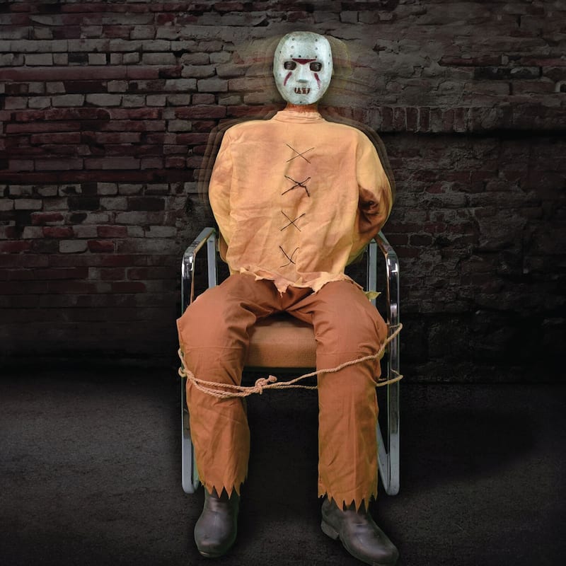 Haunted Hill Farm Twitch the Thrashing Prisoner by Tekky, Sitting Premium Halloween Animatronic, Plug-In or Battery