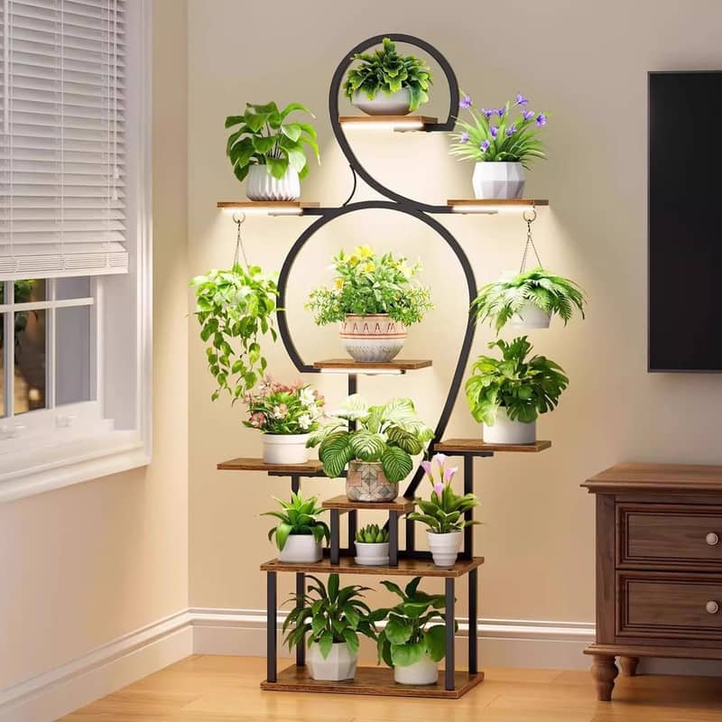 Plant Stand Indoor with Grow Light, 9 Tiered 63" Tall Indoor Plant Shelves, Large Metal Plant Shelf, Lighted Plant Stand